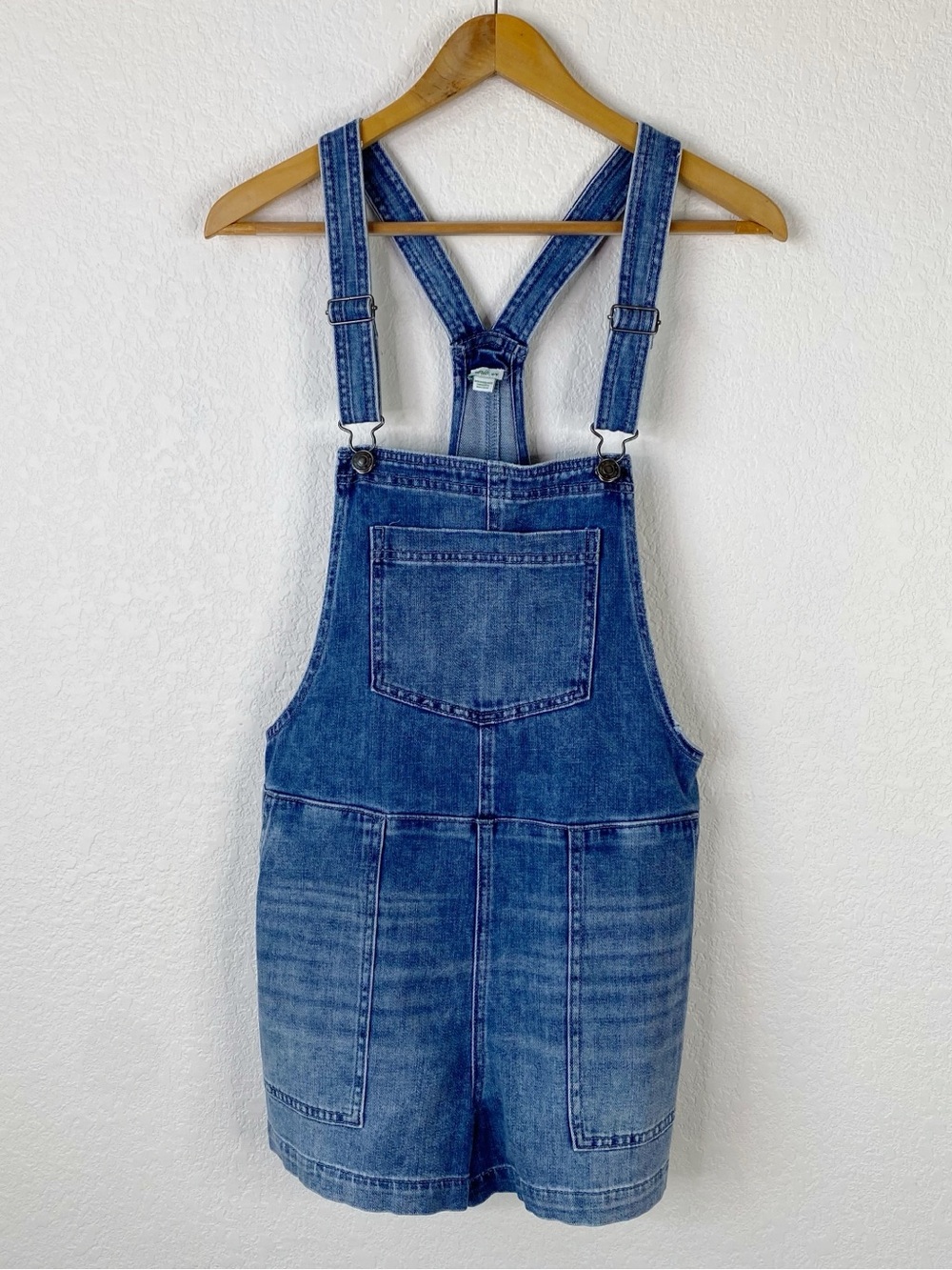 Aerie Blue Jean Denim Floral Embroidered Shortalls Overalls
